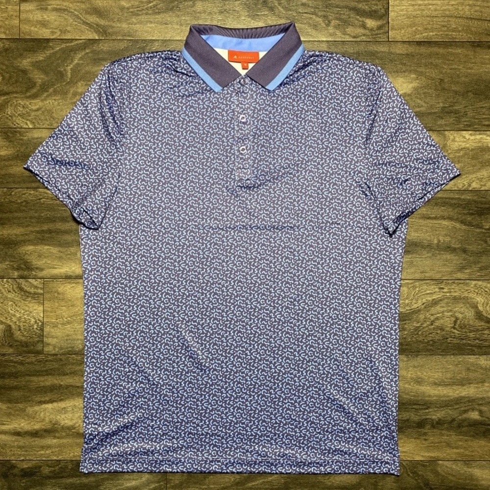 Redvanly Men’s Geometric Performance Golf Polo Shirt Stretch Luxury Blue Size M